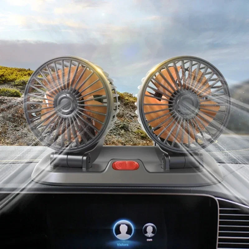 F410 Dual Car Fan – Foldable 360° Cooling for Hot Car Rides