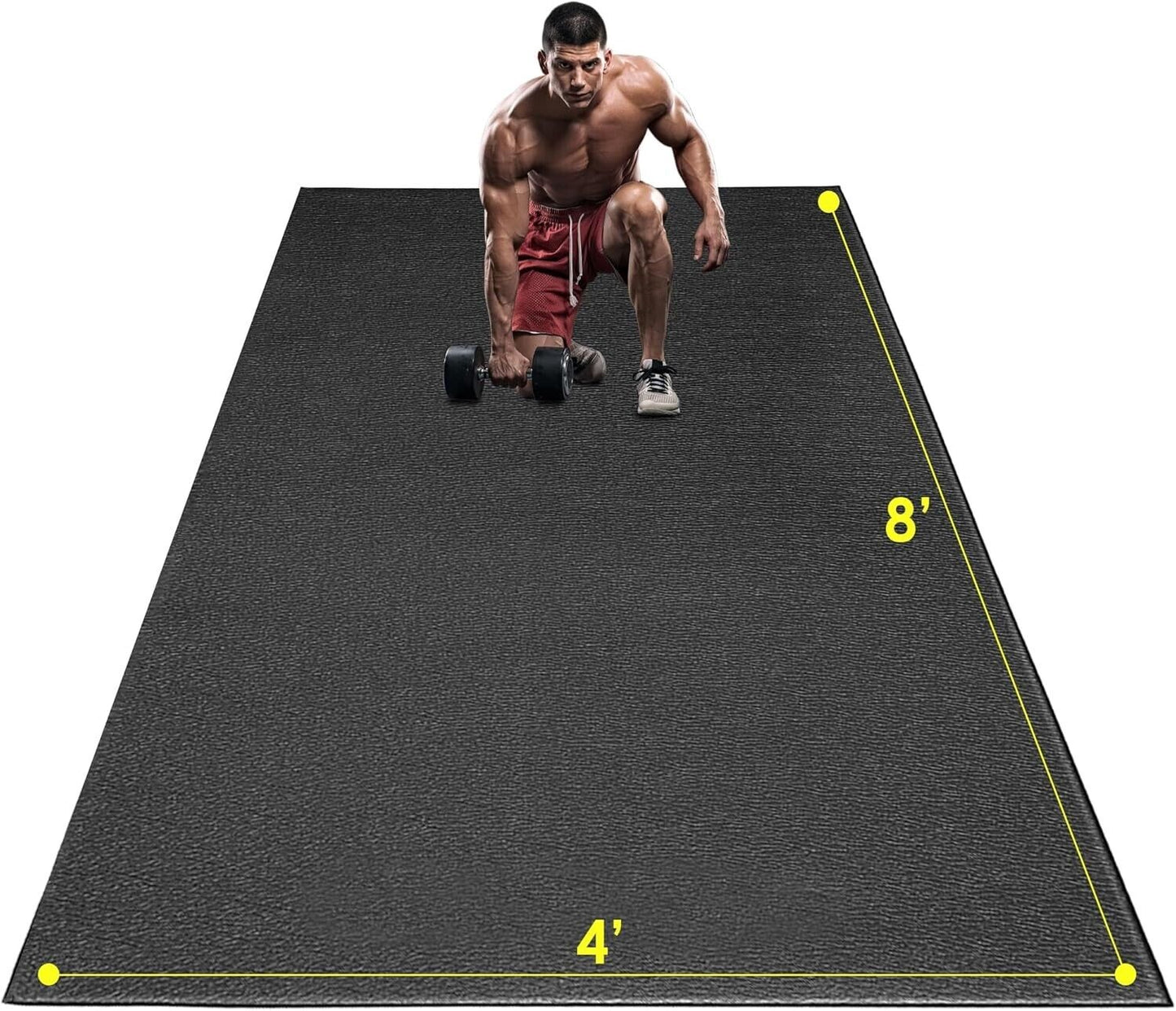 Extra Durable Large Exercise Mat - 8' x 4' x 1/4" Perfect for Home Gym Workouts
