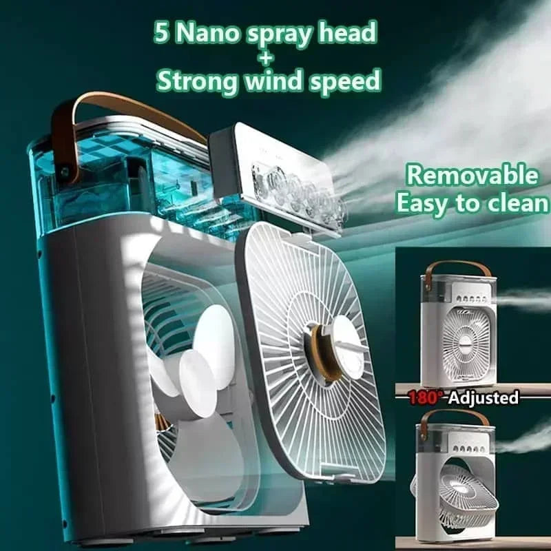 3-in-1 Mini Air Cooler & Humidifier – LED Night Light, Quiet Fan for Home & Office