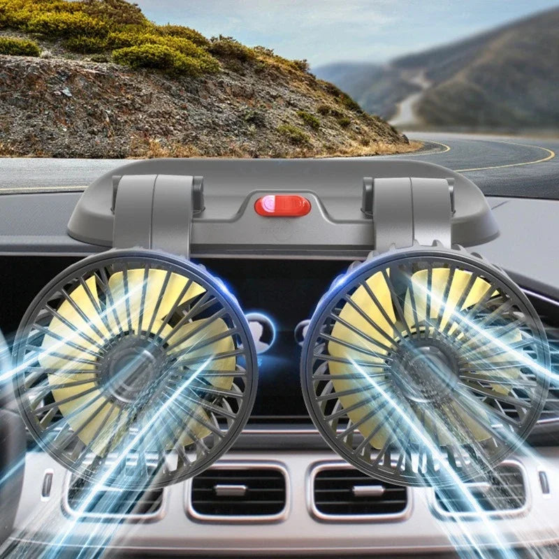 F410 Dual Car Fan – Foldable 360° Cooling for Hot Car Rides