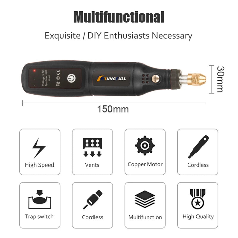 USB Rechargeable Engraving & Polishing Tool – Cordless Mini Rotary Drill Kit