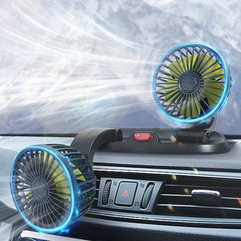 F410 Dual Car Fan – Foldable 360° Cooling for Hot Car Rides
