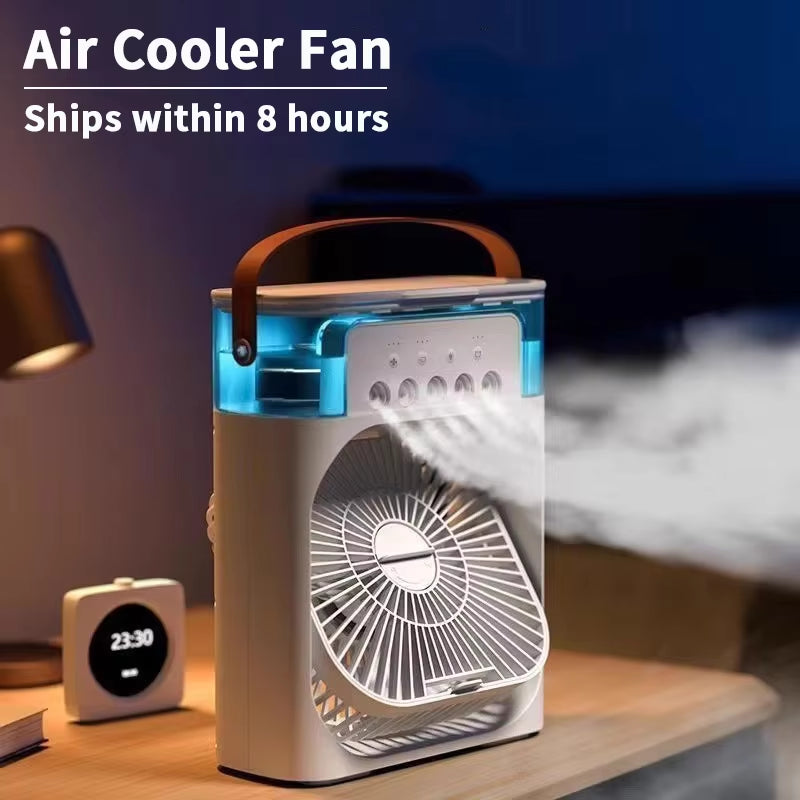 3-in-1 Mini Air Cooler & Humidifier – LED Night Light, Quiet Fan for Home & Office