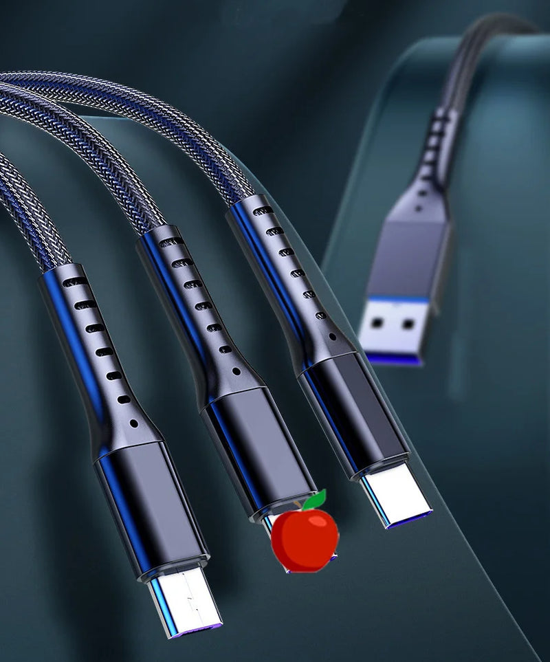 66W 3-in-1 Fast Charging USB Cable – For iPhone, Android & Type-C Devices
