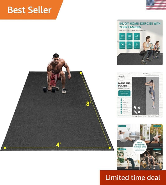 Extra Durable Large Exercise Mat - 8' x 4' x 1/4" Perfect for Home Gym Workouts