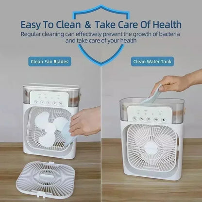 3-in-1 Mini Air Cooler & Humidifier – LED Night Light, Quiet Fan for Home & Office