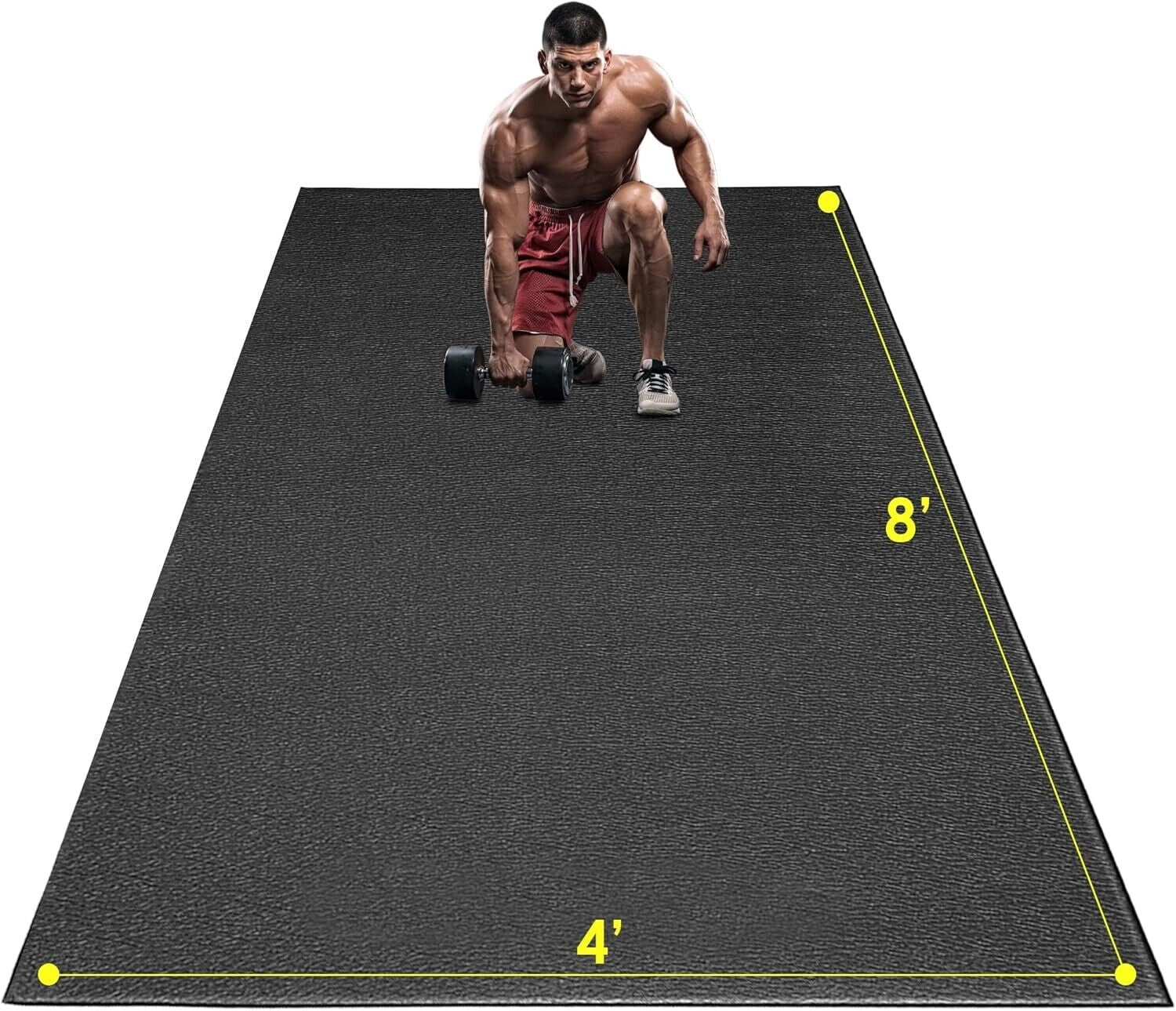 Extra Durable Large Exercise Mat - 8' x 4' x 1/4" Perfect for Home Gym Workouts