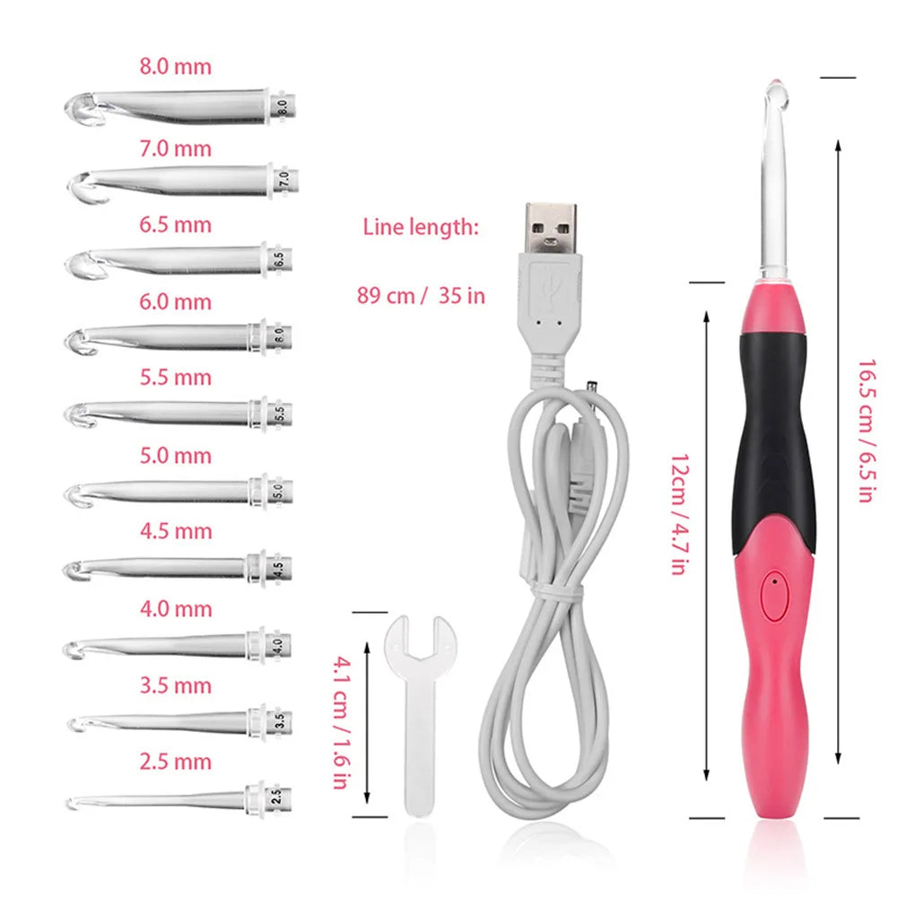 11-in-1 LED Light Up Crochet Hook Set – USB Rechargeable with Adjustable Brightness