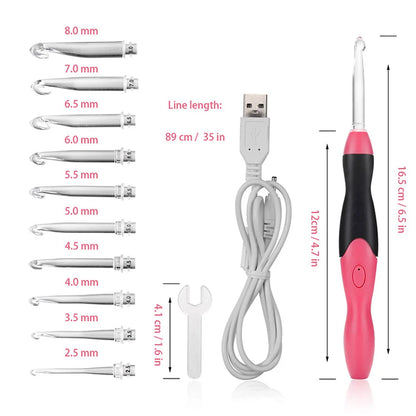 11-in-1 LED Light Up Crochet Hook Set – USB Rechargeable with Adjustable Brightness