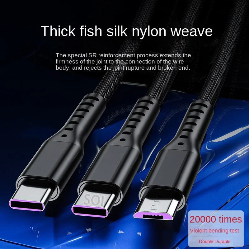 66W 3-in-1 Fast Charging USB Cable – For iPhone, Android & Type-C Devices