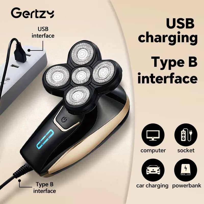 5-in-1 Bald Head & Beard Trimmer – USB Rechargeable Grooming Kit for Men
