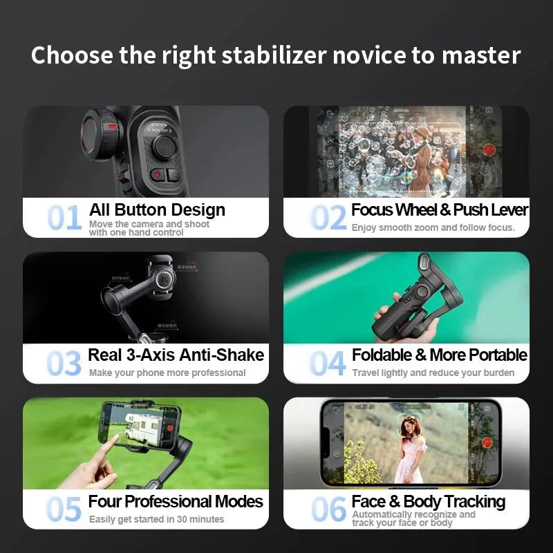 3-Axis Foldable Gimbal Stabilizer for Smartphones – Handheld Vlog & Video Recording Anti-Shake Mount