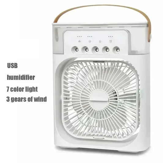 3-in-1 Mini Air Cooler & Humidifier – LED Night Light, Quiet Fan for Home & Office