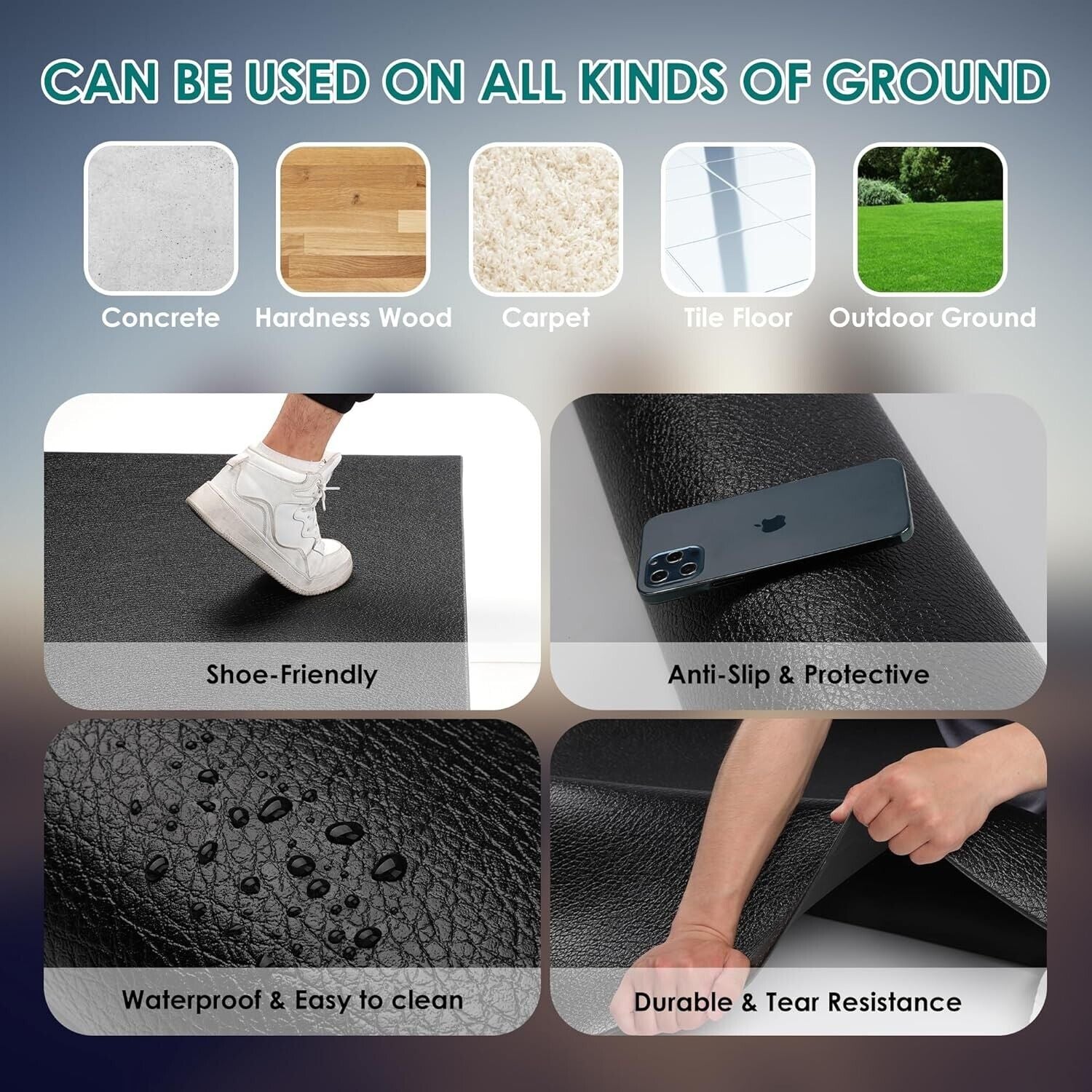 Extra Durable Large Exercise Mat - 8' x 4' x 1/4" Perfect for Home Gym Workouts