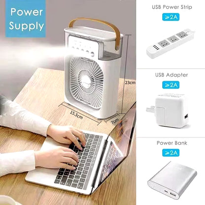 3-in-1 Mini Air Cooler & Humidifier – LED Night Light, Quiet Fan for Home & Office